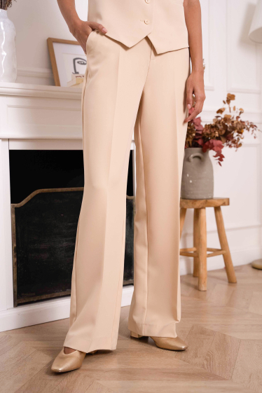 Wholesaler Attentif - Timeless plain high waist straight cut pants in large sizes