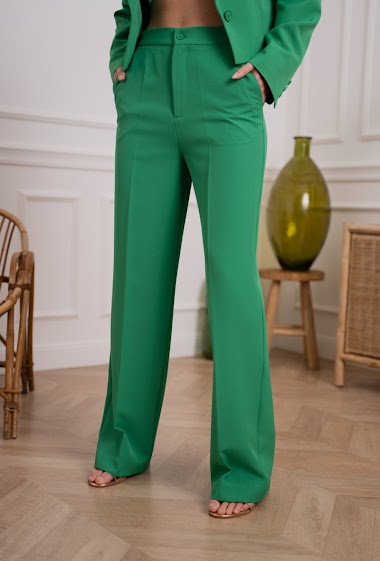 Wholesaler Attentif - Timeless plain high waist straight cut trousers