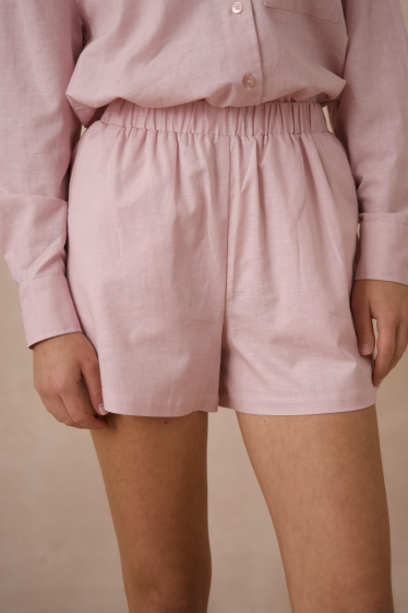 Großhändler Attentif - Einfarbige Shorts aus Baumwollleinen mit hoher Taille