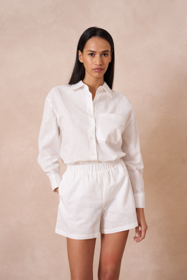 Wholesaler Attentif - High waist plain cotton linen shorts