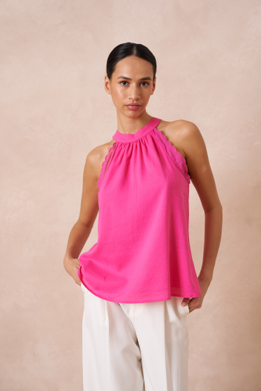 Wholesaler Attentif - Top with bow neckline containing linen