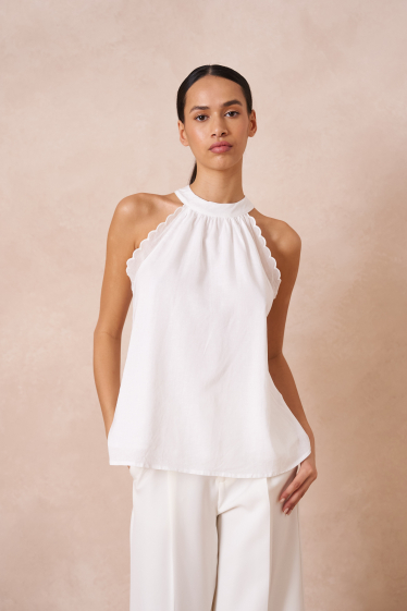 Wholesaler Attentif - Top with bow neckline containing linen