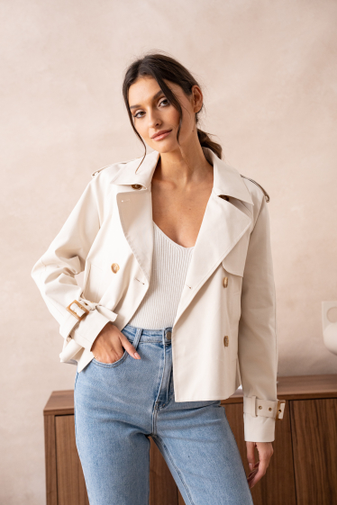 Wholesaler Attentif - Plain oversized cropped trench coat in cotton