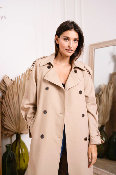 Trench long cintré ceinturé beige femme grande taille