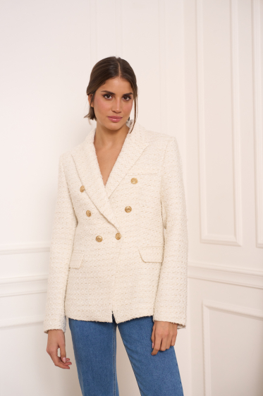 Grossiste Attentif - Veste blazer cintrée en tweed avec de la laine