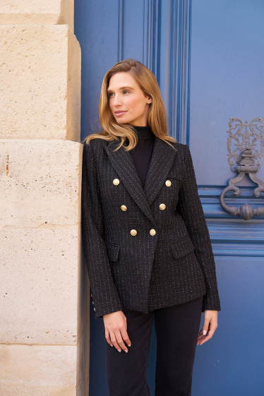 Grossiste Attentif - Veste blazer cintrée tweed coton