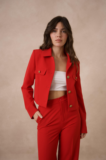 Wholesaler Attentif - Cropped double-breasted blazer jacket with plain timeless buttons