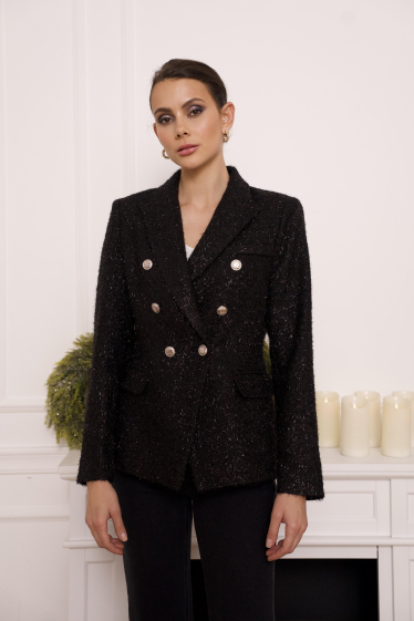 Wholesaler Attentif - Festive fitted blazer jacket with sequins