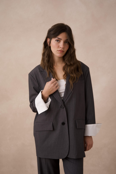 Wholesaler Attentif - Oversized striped blazer jacket with white sleeve cuffs