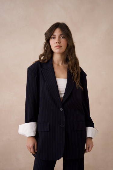 Wholesaler Attentif - Oversized striped blazer jacket with white sleeve cuffs