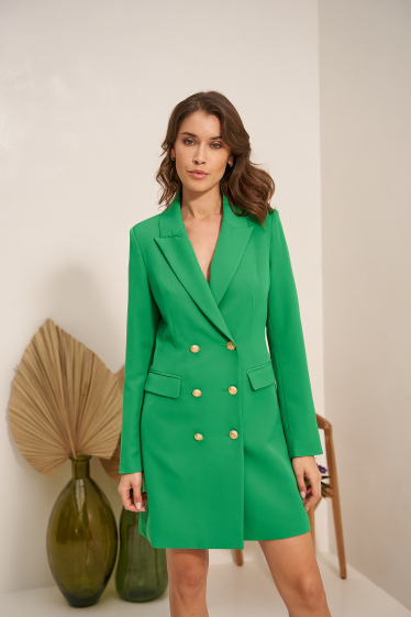 Wholesaler Attentif - Plain double-breasted dress blazer with gold buttoning