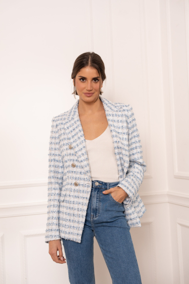 Wholesaler Attentif - Fitted checked tweed blazer jacket