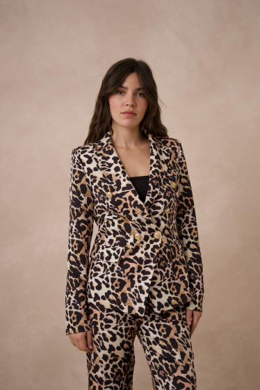 Wholesaler Attentif - Double-breasted leopard blazer jacket