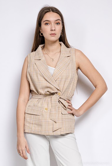 Wholesaler Attrait Paris - Sleeveless blazer jacket checks pattern