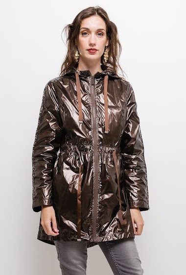 Wholesaler Attrait Paris - Long hooded windbreaker jacket with decorative ribs on sleeves