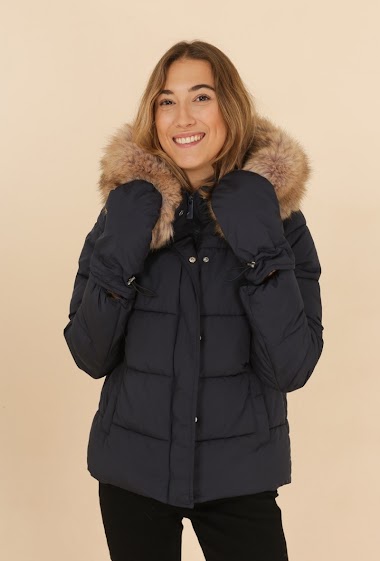Wholesaler Attrait Paris - Short puffer jacket with hood and removable faux-fur with matching mittens