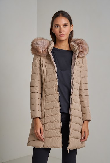 Wholesaler Attrait Paris - Long down jacket, faux fur hood