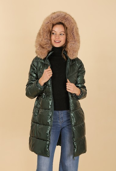 Wholesaler Attrait Paris - Long oversized puffer jacket with hood and removable faux-fur