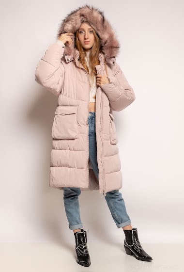 Großhändler Attrait Paris - Long puffer jacket, faux fur hood