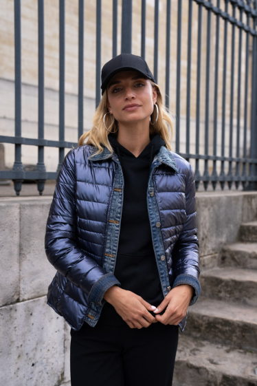 Wholesaler Attrait Paris - Bi-material metalic quilted jacket with denim
