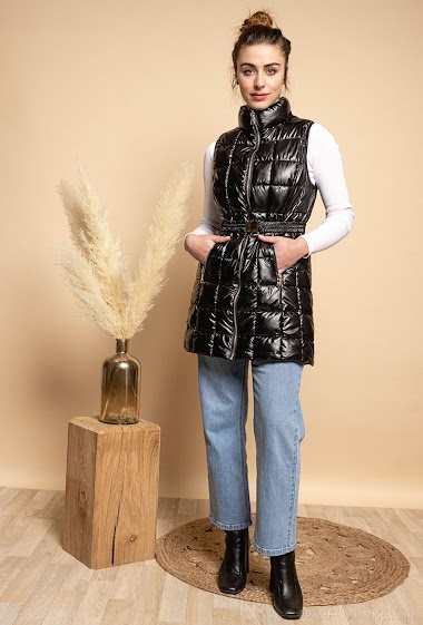 Wholesaler Attrait Paris - Shiny long sleeveless down jacket with belft