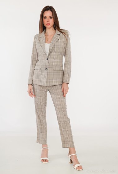 Wholesaler Attrait Paris - Plaid blazer and trouser set with drawstring