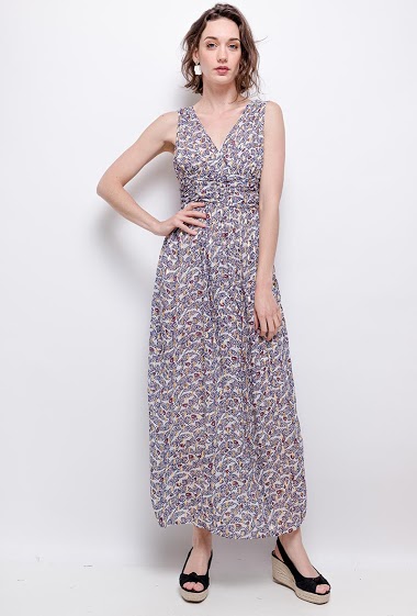 Wholesaler Attrait Paris - Long fluid dress with V-neck and wrap-over top