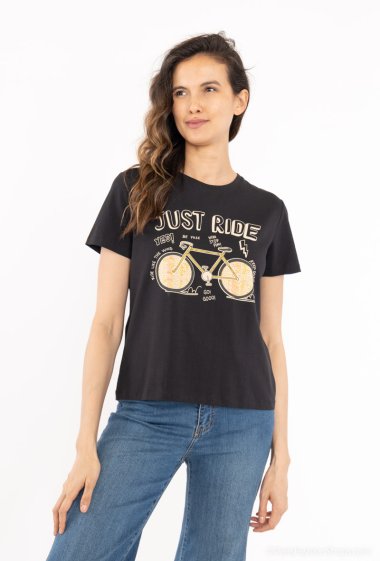 Wholesaler Attrait Paris - T-shirt with "Just ride" illustration