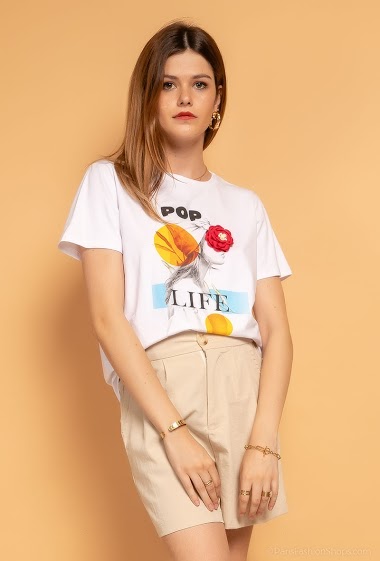 Grossiste Attrait Paris - T-shirt avec inscription « Pop Life »
