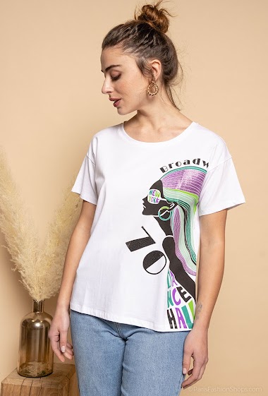 Grossiste Attrait Paris - T-shirt en coton avec impression métallisée Broadway