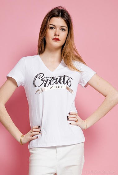 Mayorista Attrait Paris - Printed cotton t-shirt with black and golden inscription « Create more »