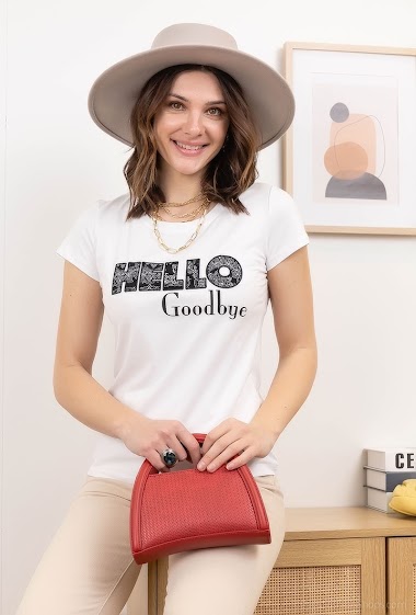 Grossiste Attrait Paris - T-shirt en coton avec inscription « Hello Goodbye »