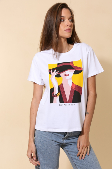 Wholesaler Attrait Paris - Printed cotton t-shirt with "Fun, hot, sunny" Women's hat graphic