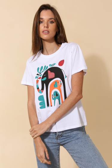 Grossiste Attrait Paris - T-shirt en coton avec une illustration artistique d'éléphant