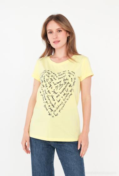 Großhändler Attrait Paris - Bedrucktes Baumwoll-T-Shirt mit Herzschrift