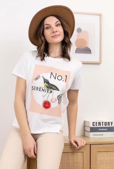 Grossiste Attrait Paris - T-shirt en coton imprimé avec illustration abstraite « Serenity »
