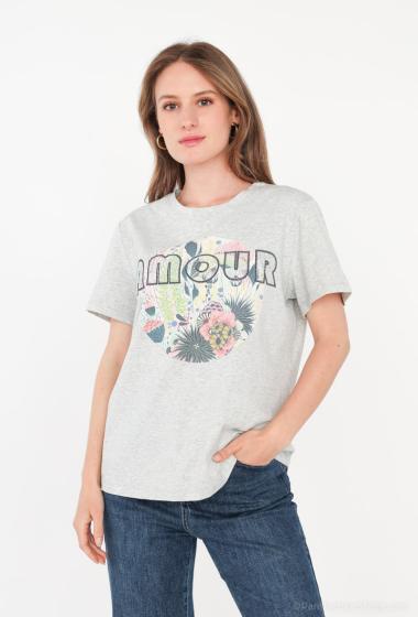 Großhändler Attrait Paris - Bedrucktes Baumwoll-T-Shirt mit „Love“-Illustration