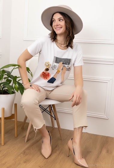 Grossiste Attrait Paris - T-shirt en coton imprimé avec illustration clavier d’ordinateur