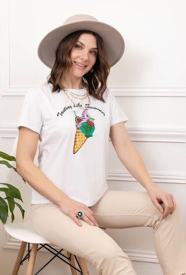 Mayorista Attrait Paris - Camiseta de algodón estampada con ilustración de cono de helado