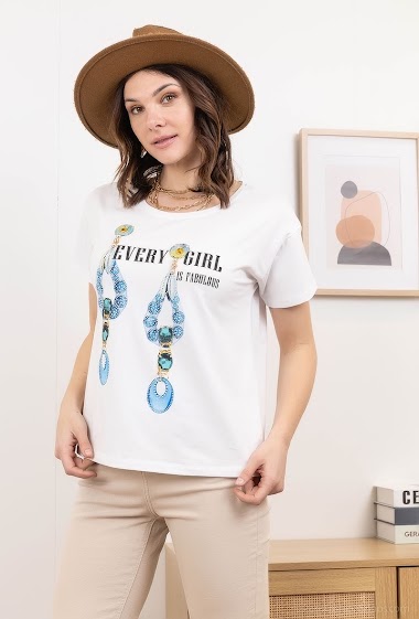 Grossiste Attrait Paris - T-shirt en coton imprimé avec illustration « Every girl is fabulous »