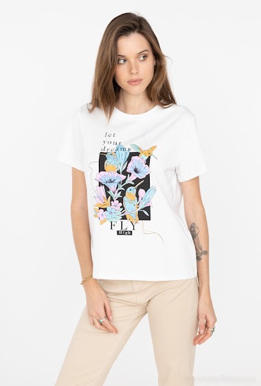 Großhändler Attrait Paris - Printed cotton t-shirt with « Let your dreams fly high » design