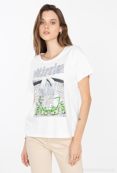 Mayorista Attrait Paris - Printed cotton t-shirt with retro design « Hippie Dance »