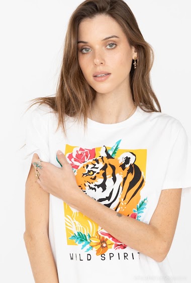 Printed cotton t-shirt with tiger illustration « Wild spirit » Attrait | Paris Fashion Shops