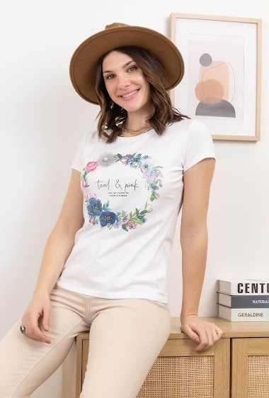 Großhändler Attrait Paris - Printed cotton t-shirt with flower crown design