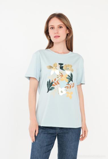 Wholesaler Attrait Paris - Printed cotton t-shirt with vegetal design