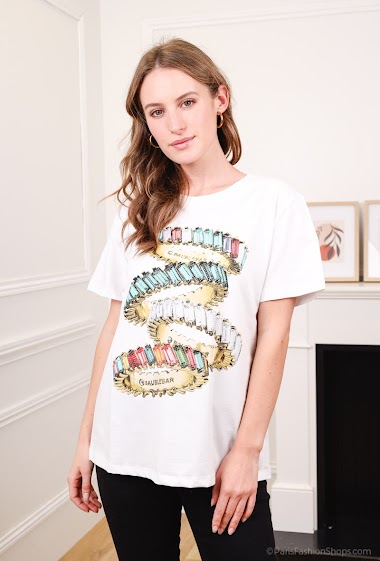 Grossiste Attrait Paris - T-shirt en coton imprimé avec visuel Bagues