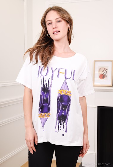 Grossiste Attrait Paris - T-shirt en coton imprimé avec visuel chaussures « Joyful »