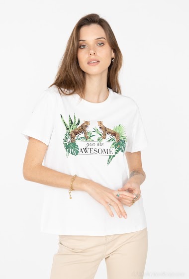 Grossiste Attrait Paris - T-shirt en coton imprimé avec visuel léopards « you are awesome »
