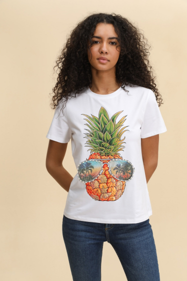 Grossiste Attrait Paris - T-shirt en coton imprimé avec visuel relief Ananas sunglasses