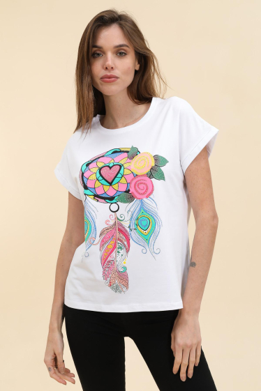 Grossiste Attrait Paris - T-shirt en coton imprimé avec visuel relief Attrape rêve